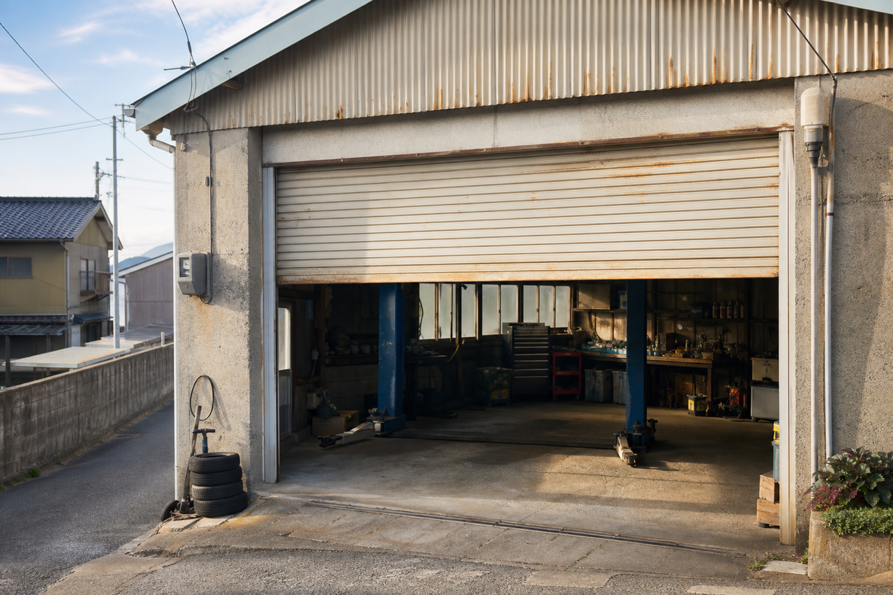 稲葉自動車工場の作業場